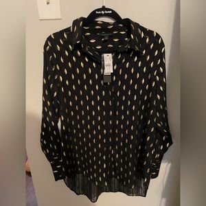 Topshop metallic gold leaf button down blouse NWT SIZE 8